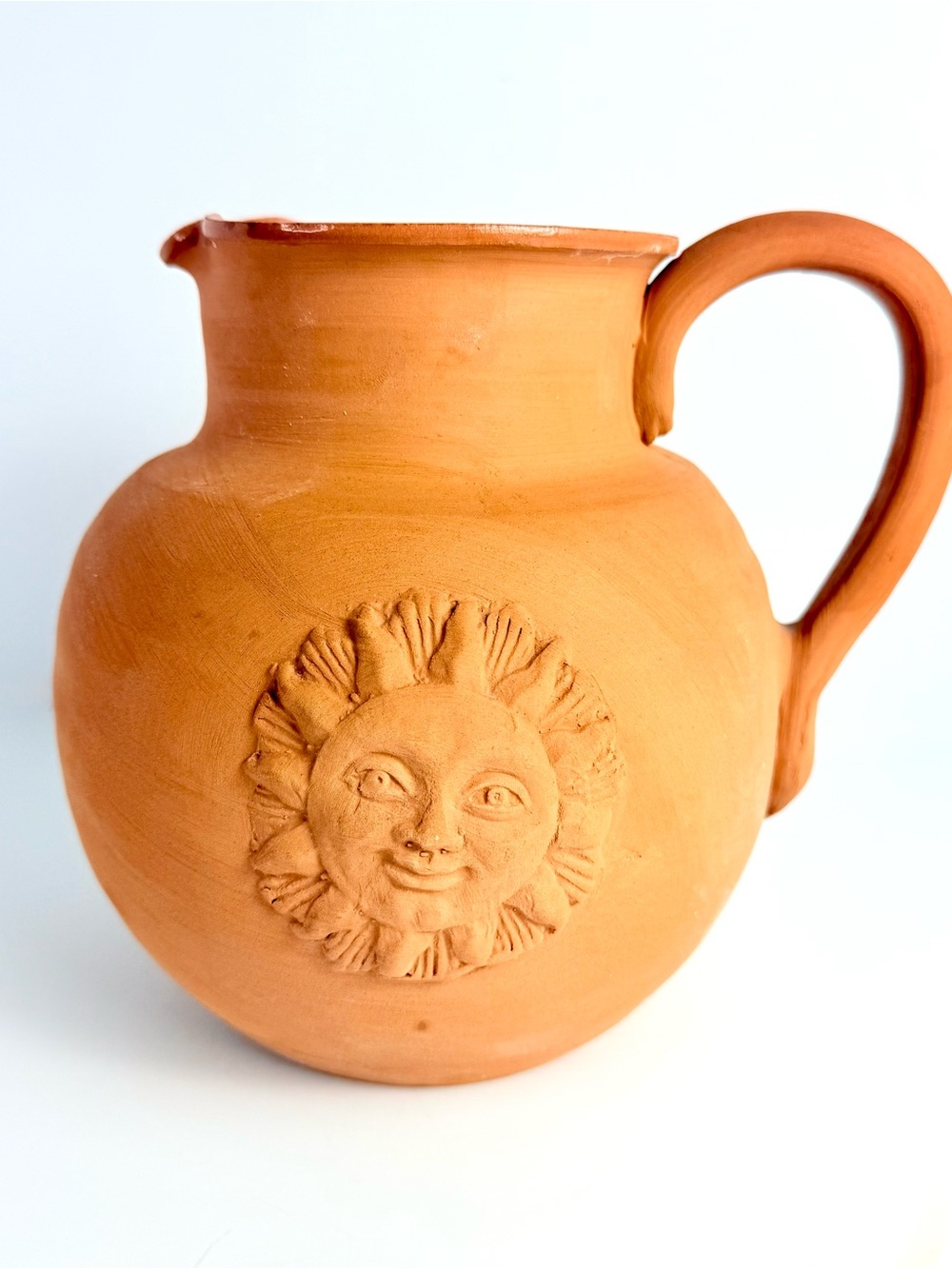 Vintage Italian Benston West Terra Cotta Sunshine Face Pitcher Celestial Design
